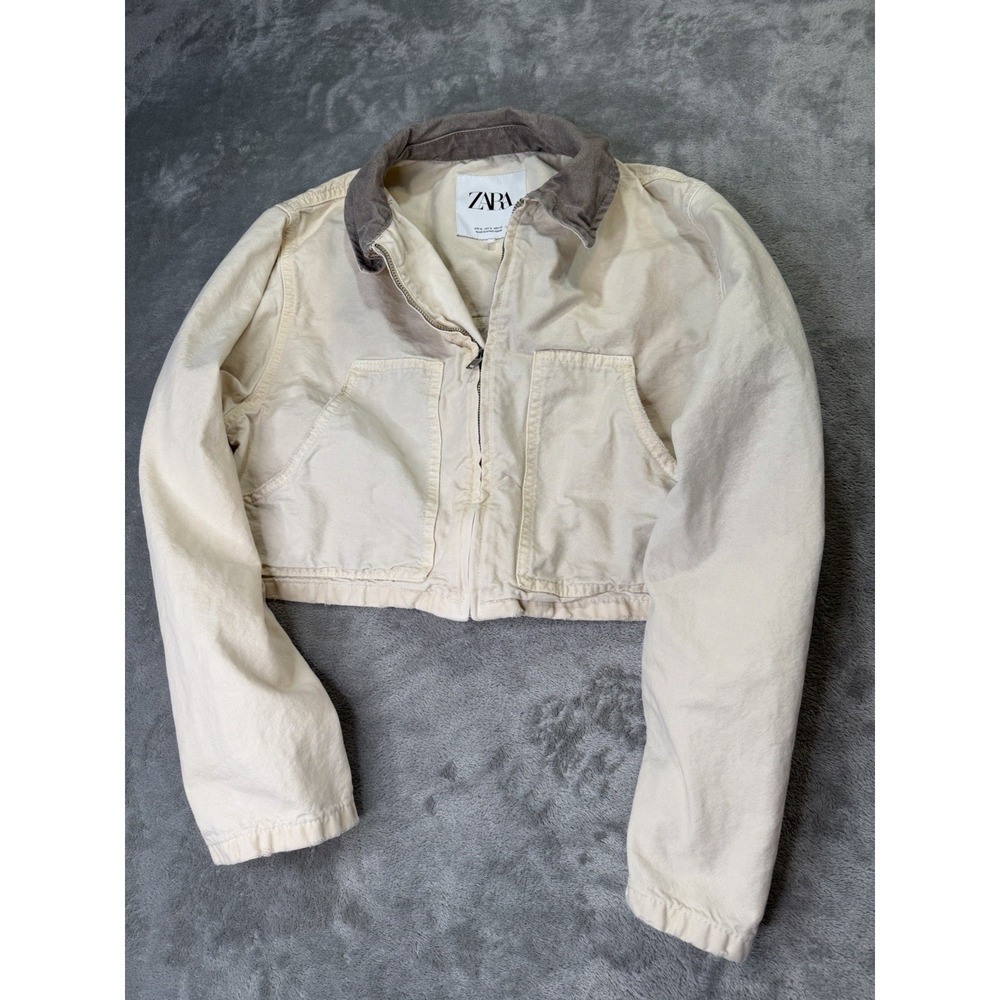 Zara Cropped Jacket Womens Medium Cream Pocket Topper